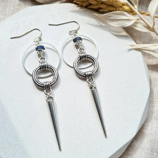 Retro Silver Drop Earrings with Pointed Design