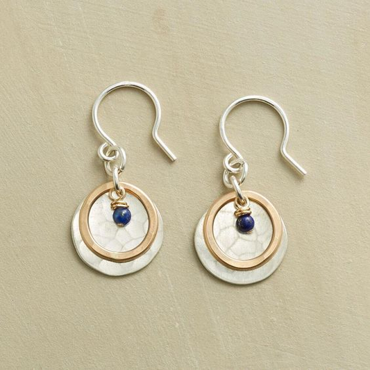 Retro Blue Stone Gold and Silver Plated Earrings