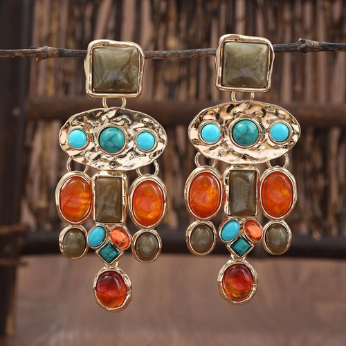 Retro Colorful Drop Stone Earrings
