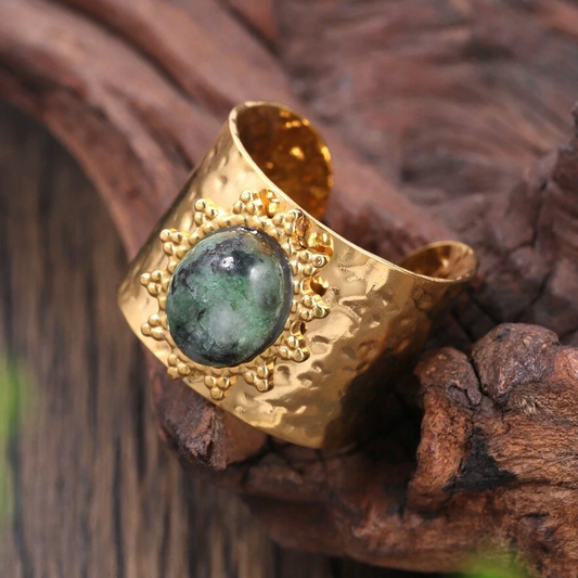 Antique Golden Inlaid Gemstone Ring