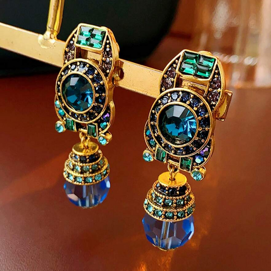 Retro Blue Zirconia Drop Earrings