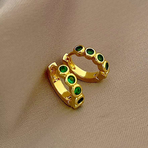 Retro Green and Gold Hoop Earrings