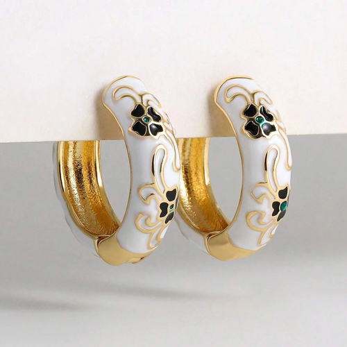 Retro White Enamel Hoop Earrings