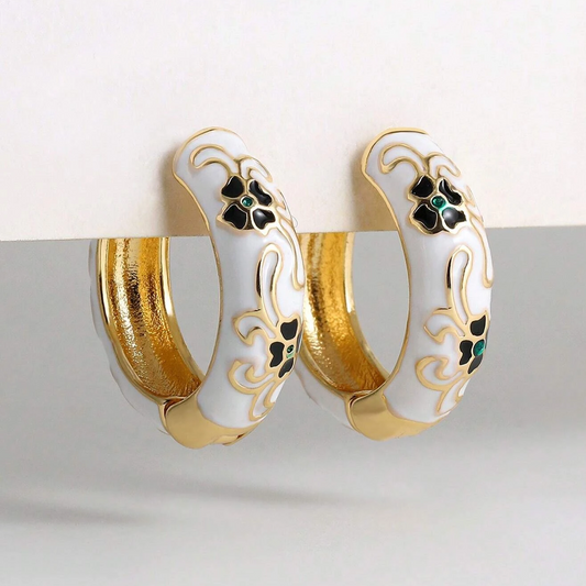 Retro White Enamel Hoop Earrings