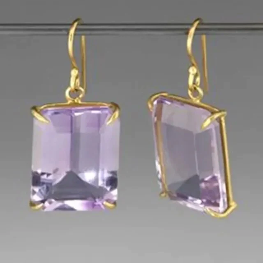 Retro Gold Earrings with Purple Zirconia