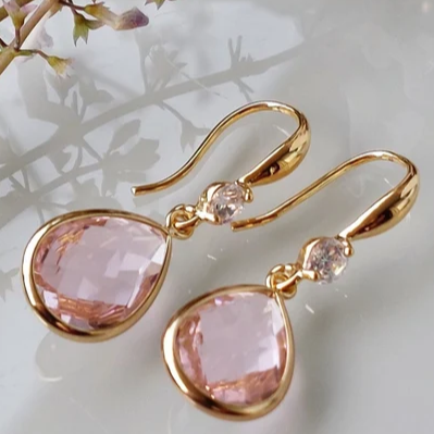 Retro Pink Crystal Dangle Earrings