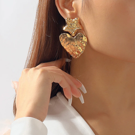 Chic Gold Star and Heart Earrings