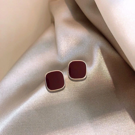 Chic Gold and Red Cube Earrings