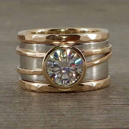 Elegant Vintage Inlaid Glass Ring in Gold and Silver - Buy One, Get One Free!