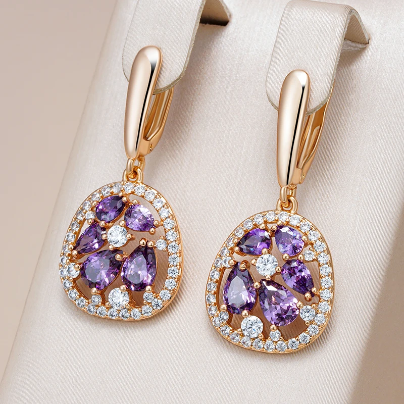Chic Purple Glass Inlay Earrings