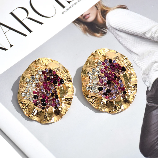 Chic Gold Earrings with Garnet and Zirconia Accents