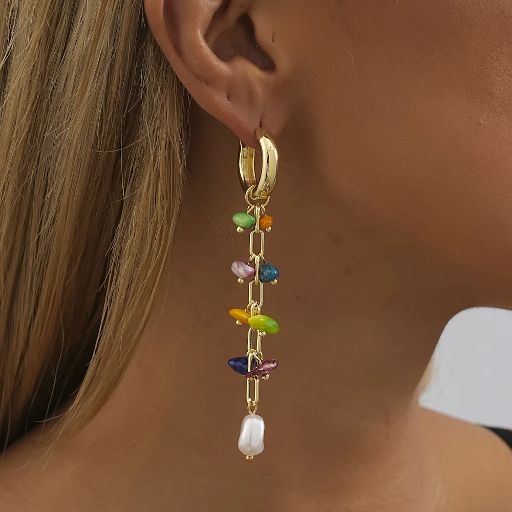 Retro Colorful Drop Pearl Earrings
