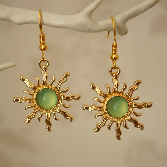 Retro Gold and Green Sunburst Earrings