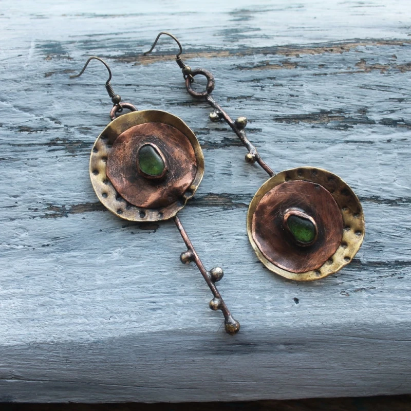 Retro Round Distressed Brown Earrings