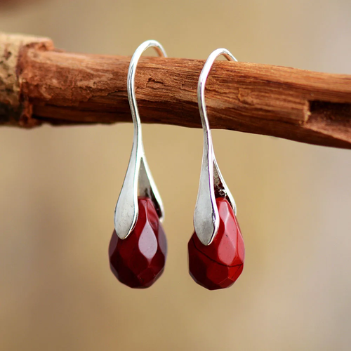 Retro Red Gemstone Drop Earrings