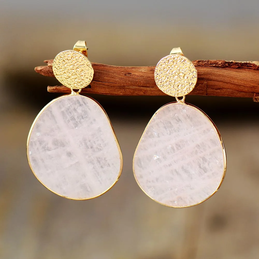 Classic Gold Earrings with Vintage White Stone