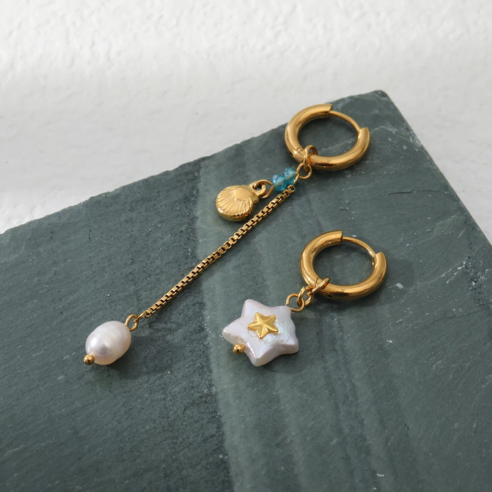 Classic White Star Gold Earrings
