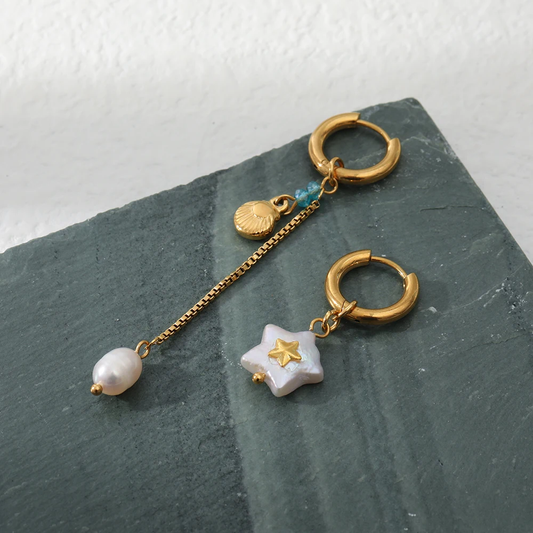 Classic White Star Gold Earrings