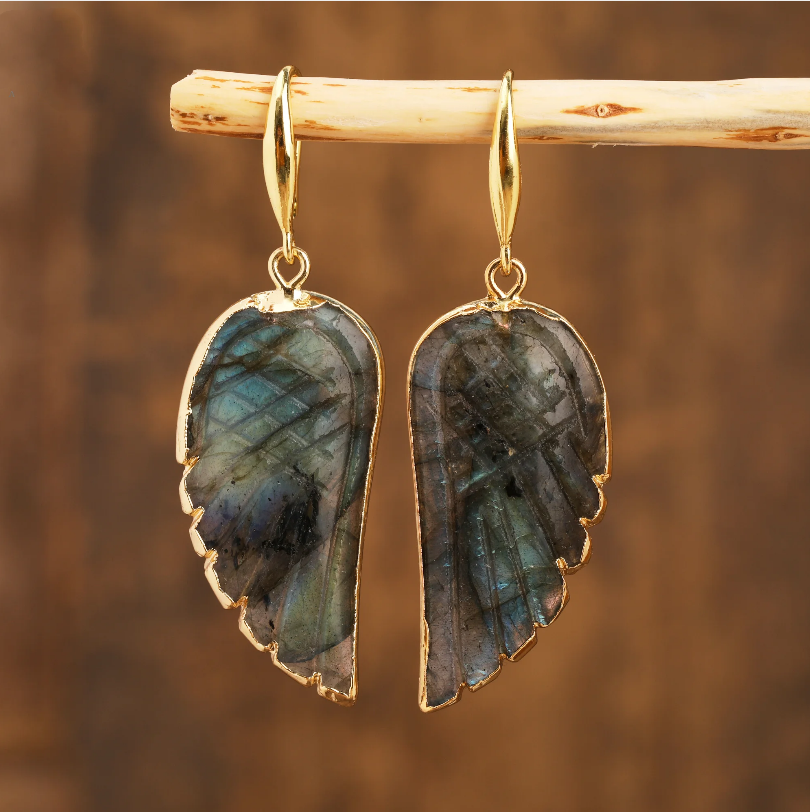 Retro Black Wings Gold Earrings