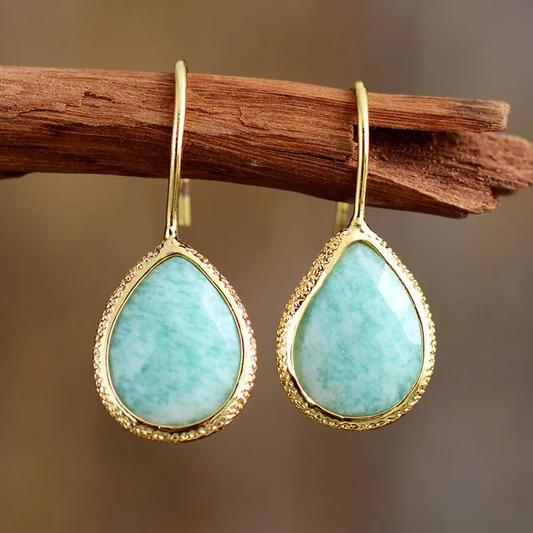 Retro Blue Teardrop Gold Earrings