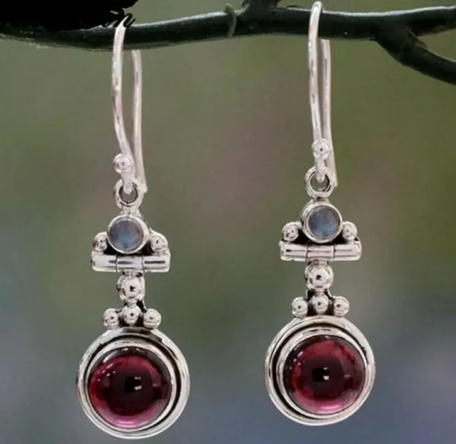 Retro Red Crystal Drop Earrings