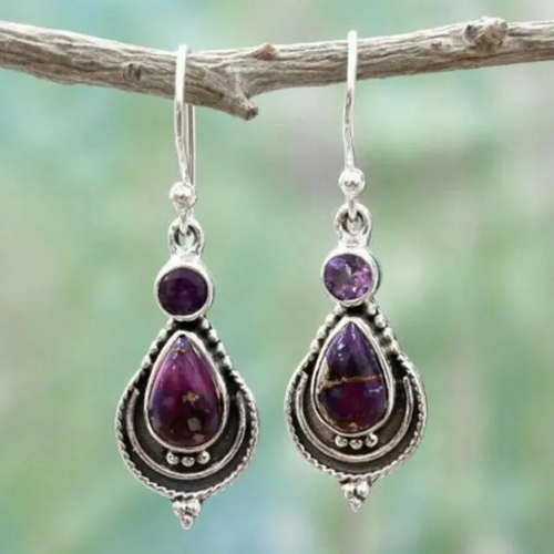 Retro Purple Stone Drop Earrings