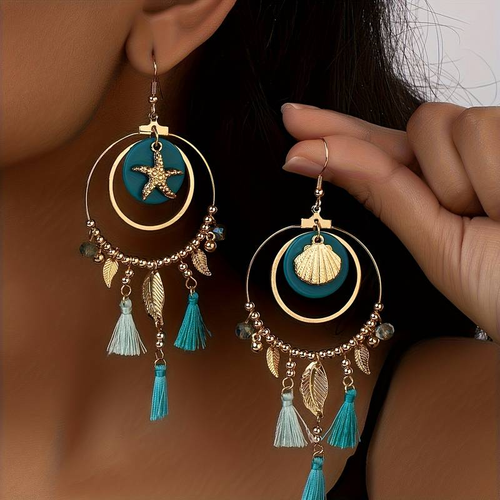 Retro Blue Drop Earrings