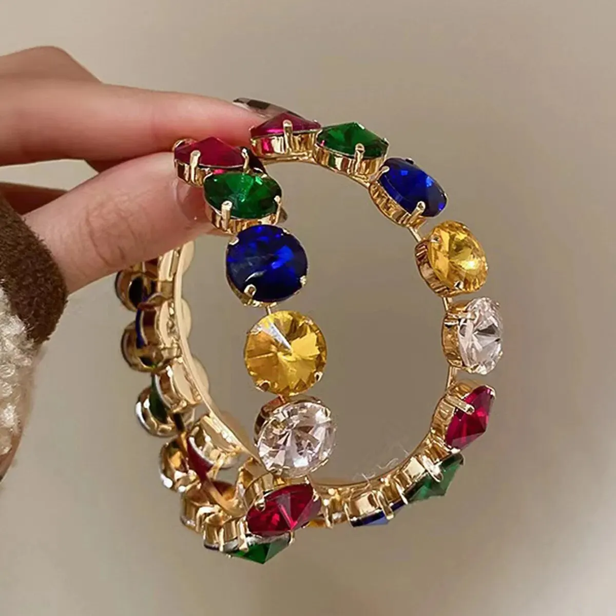 Retro Colorful Crystal Hoop Earrings