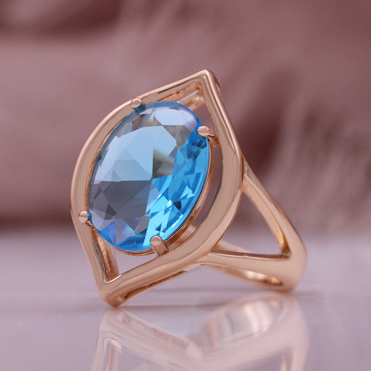 Retro Blue Crystal Rose Gold Ring