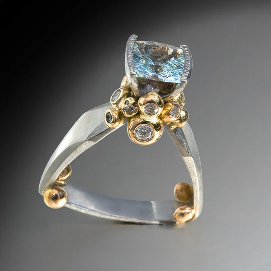 Antique Blue Zirconia Gold and Silver Ring