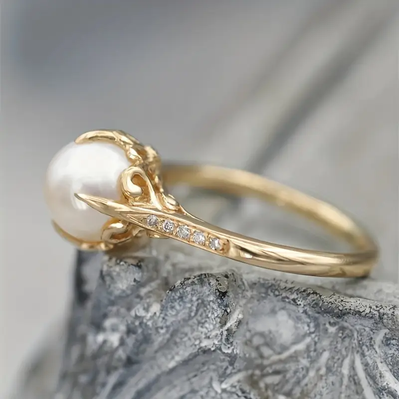 Gold Zirconia Ring with Pearl Accent