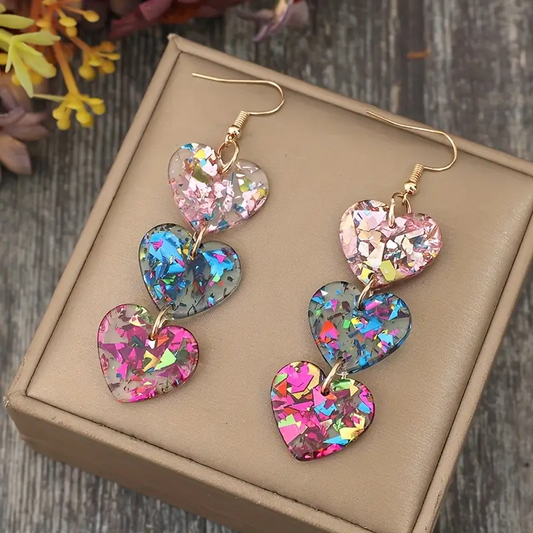 Vibrant Heart-Shaped Dangle Earrings