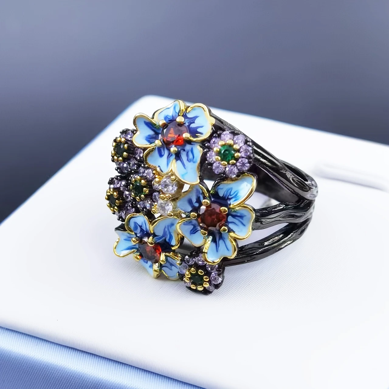 Silver-Plated Enamel Blossom Ring