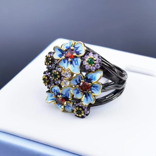 Silver-Plated Enamel Blossom Ring