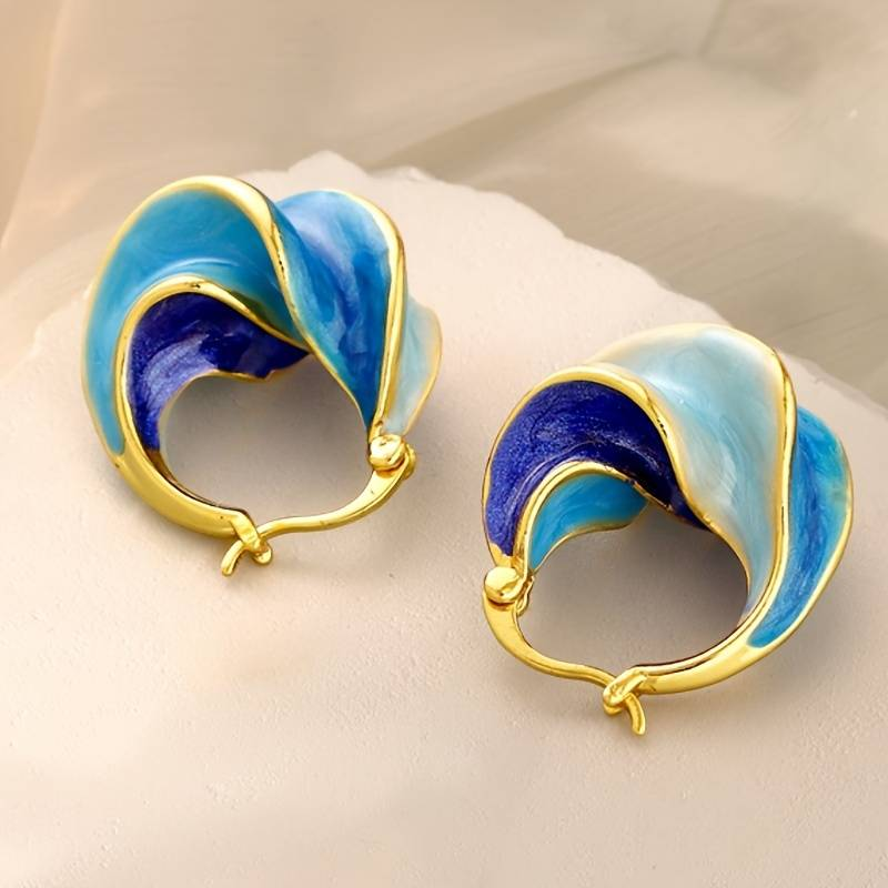 Vintage Gold Blue Enamel Earrings