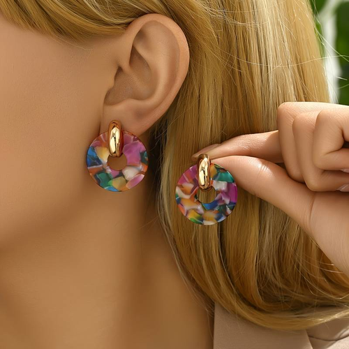 Retro Multicolored Round Earrings
