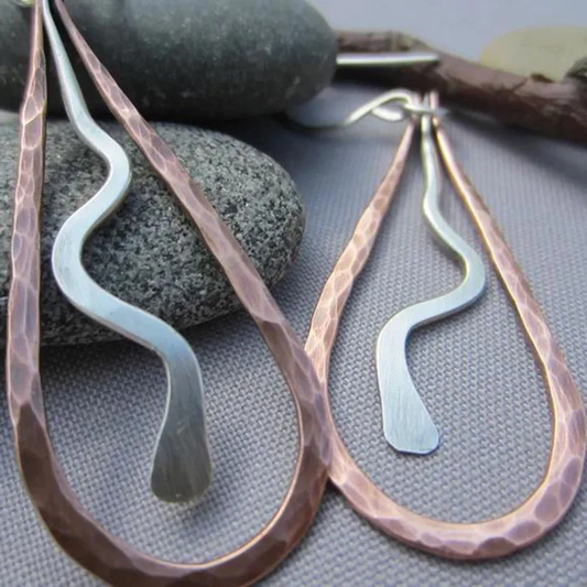 Antique Bronze Drop Earrings with Silver Accents
