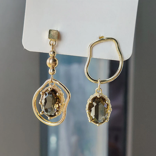 Retro Gold and Green Glass Earrings