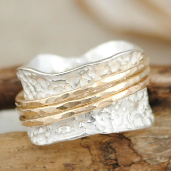 Retro Thin Gold and Silver Spinner Ring