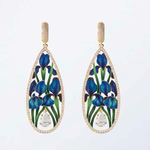 Retro Blue Floral Drop Earrings