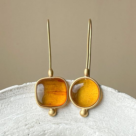 Retro Orange Glass and Gold Earrings