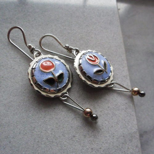 Retro Round Enamel Floral Earrings