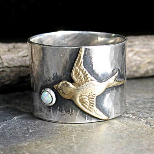 Antique Silver Hummingbird Ring