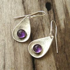 Retro Silver and Purple Drop Earrings