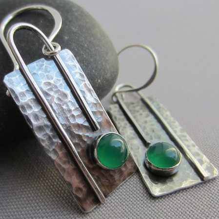 Retro Silver and Green Earrings