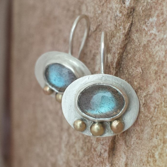 Retro Round Blue Moonstone Earrings