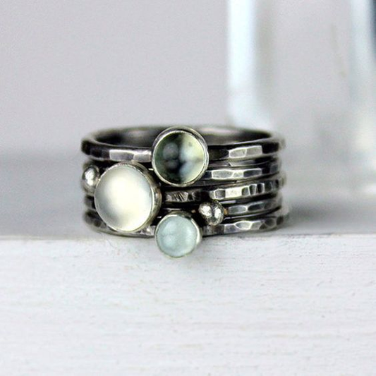 Antique Silver Ring with Moonstone Accents