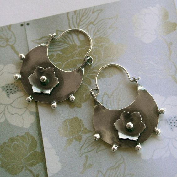 Antique Silver Floral Basket Earrings