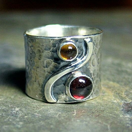 Antique Silver Ring with Red Stone