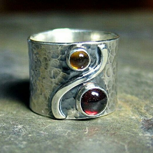 Antique Silver Ring with Red Stone